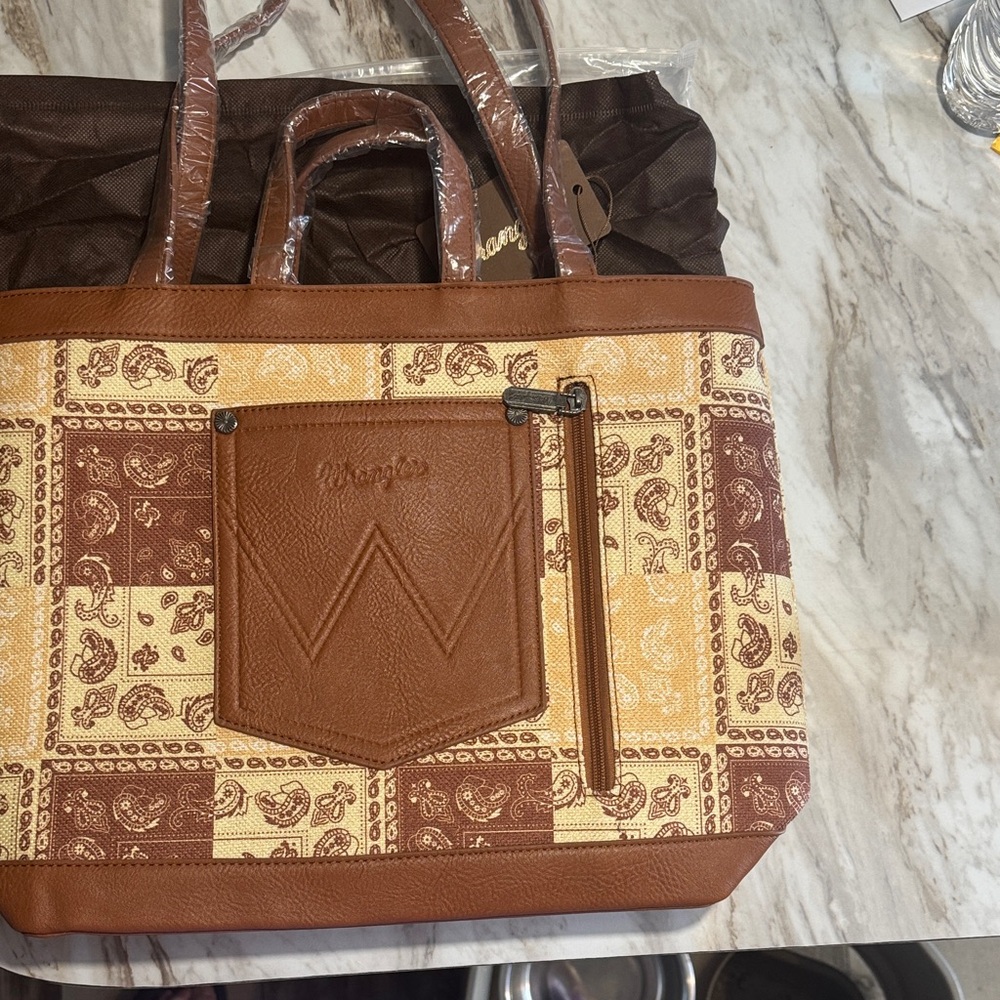 Wrangler Brown and Cream Patchwork-Pattern Canvas… - image 3